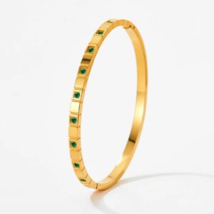 Emerald Green Gold Bangle Bracelet