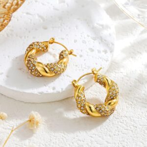 Zircon Gold Twist Hoop Earrings