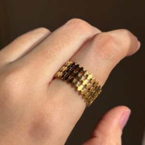stylish stainless steel gold mesh adjustable ring